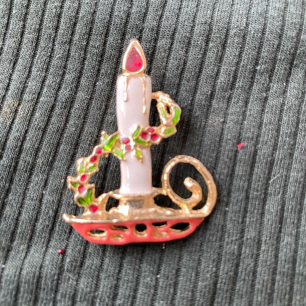 Christmas candle stick brooch